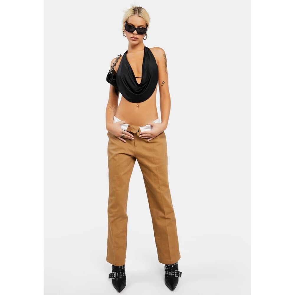 Edikted CAMEL FOLDED WIDE LEG CHINO PANTS size M